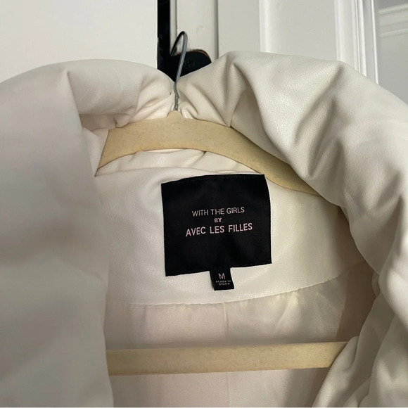 Anthropologie Avec Les Filles Faux Leather White Puff Quilted Coat - Picture 3 of 5